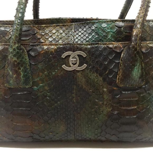 Chanel Green/Brown Multi Python Skin Cerf Tote - Picture 6 of 12